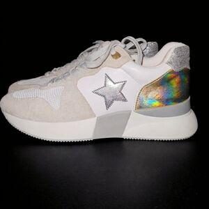 ShuShop Women's Sneakers with Silver and Gold Details